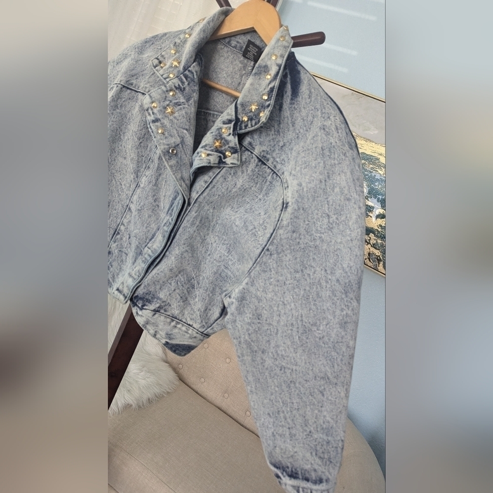 Vtg 80sEunina U.S.A. Acid Wash Jeans Jacket Copped Size L